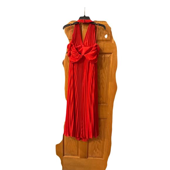 REISS-ROYA HALTER NECK PLEAT MIDI DRESS (new) - Picture 7 of 8